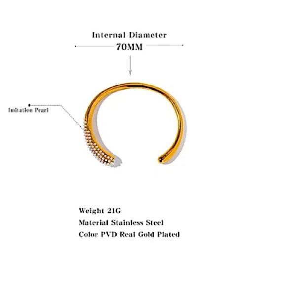 Luxury Pearl Irregular Bangle Cuff Edgy Geometric Gold Plated Women’s - Picture 9 of 9